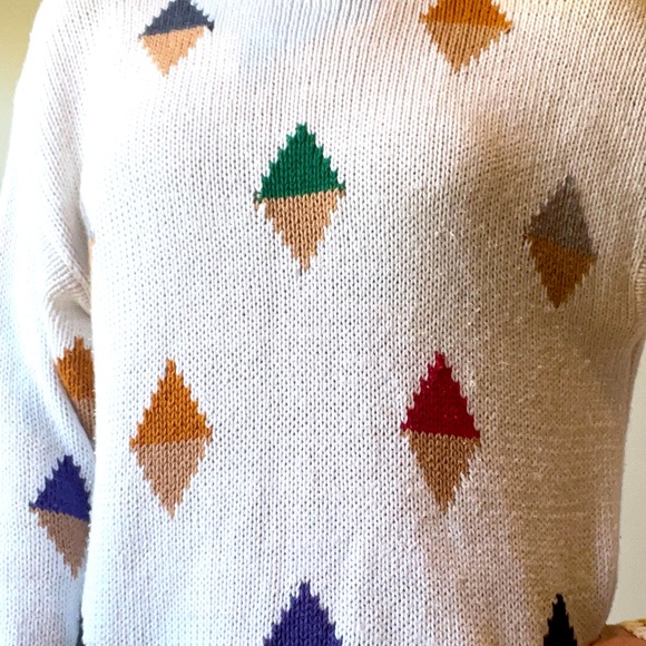 VTG 80s Geometric Colorblock Knit Sweater - Picture 3 of 6